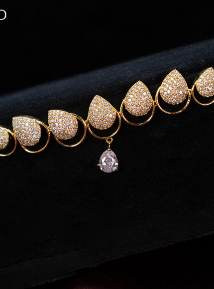 Zircon hip chain with cz stones in gold finish