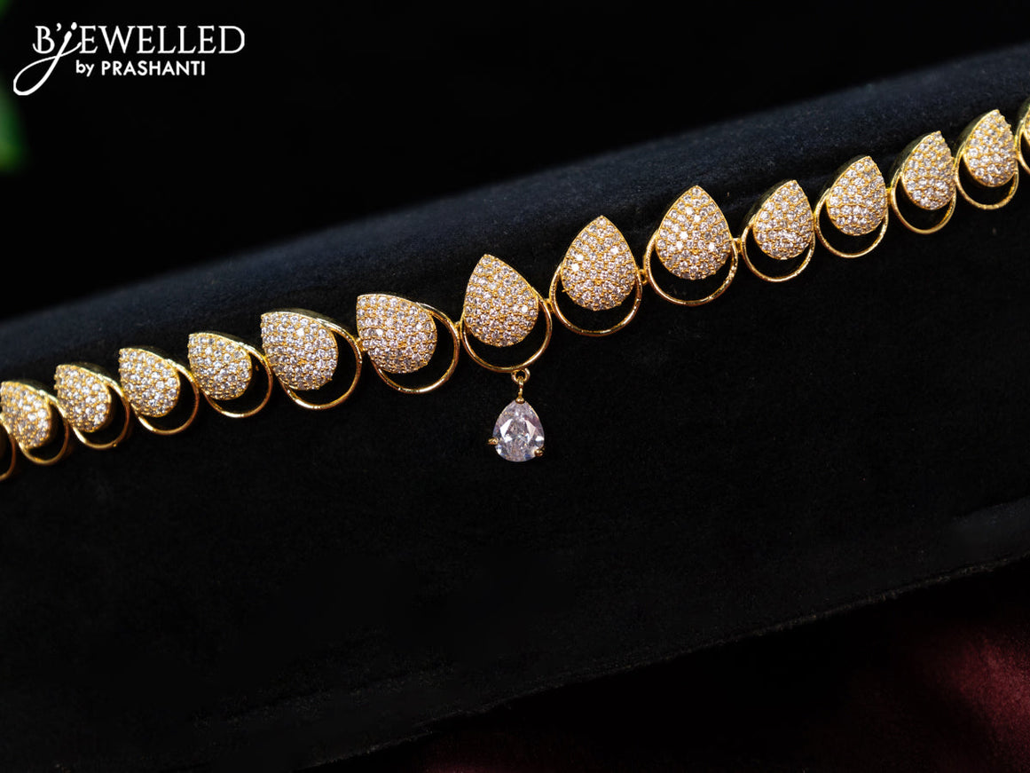 Zircon hip chain with cz stones in gold finish