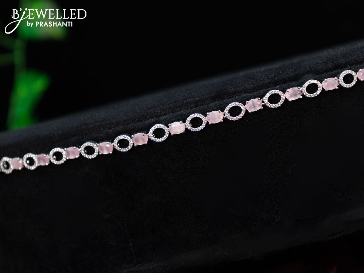 Zircon hip chain with baby pink and cz stones