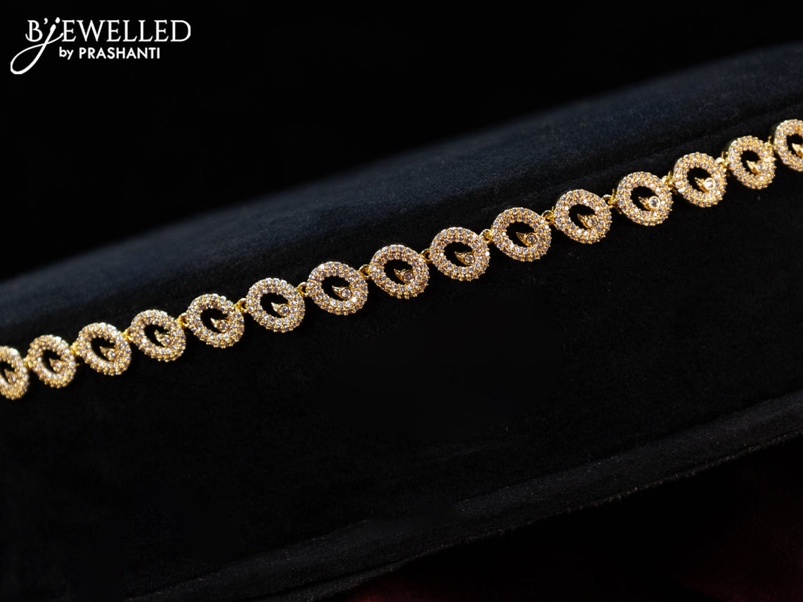 Zircon hip chain with cz stones in gold finish