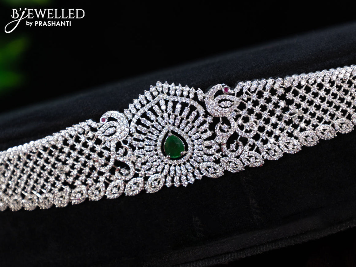 Zircon hip chain with emerald and cz stones