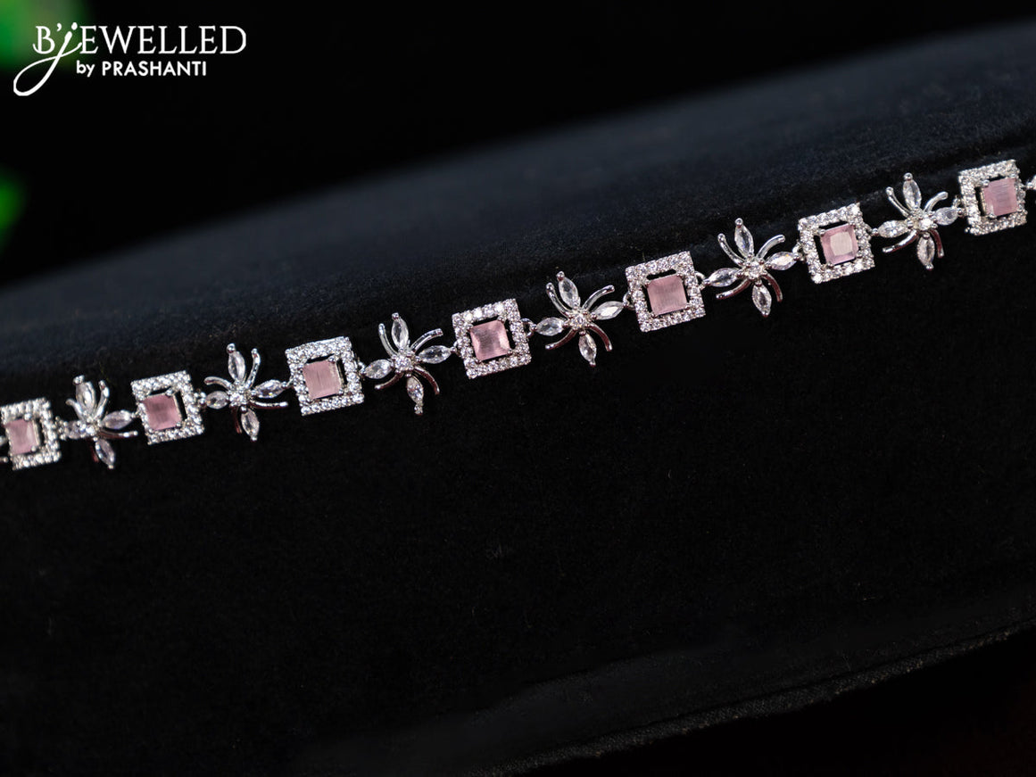 Zircon hip chain with baby pink and cz stones