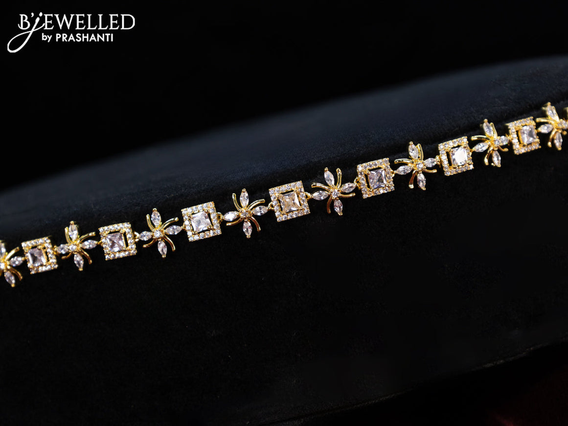 Zircon hip chain with cz stones in gold finish