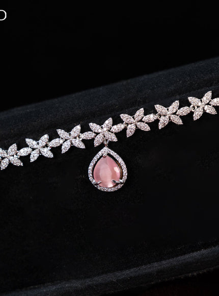 Zircon hip chain with baby pink and cz stones