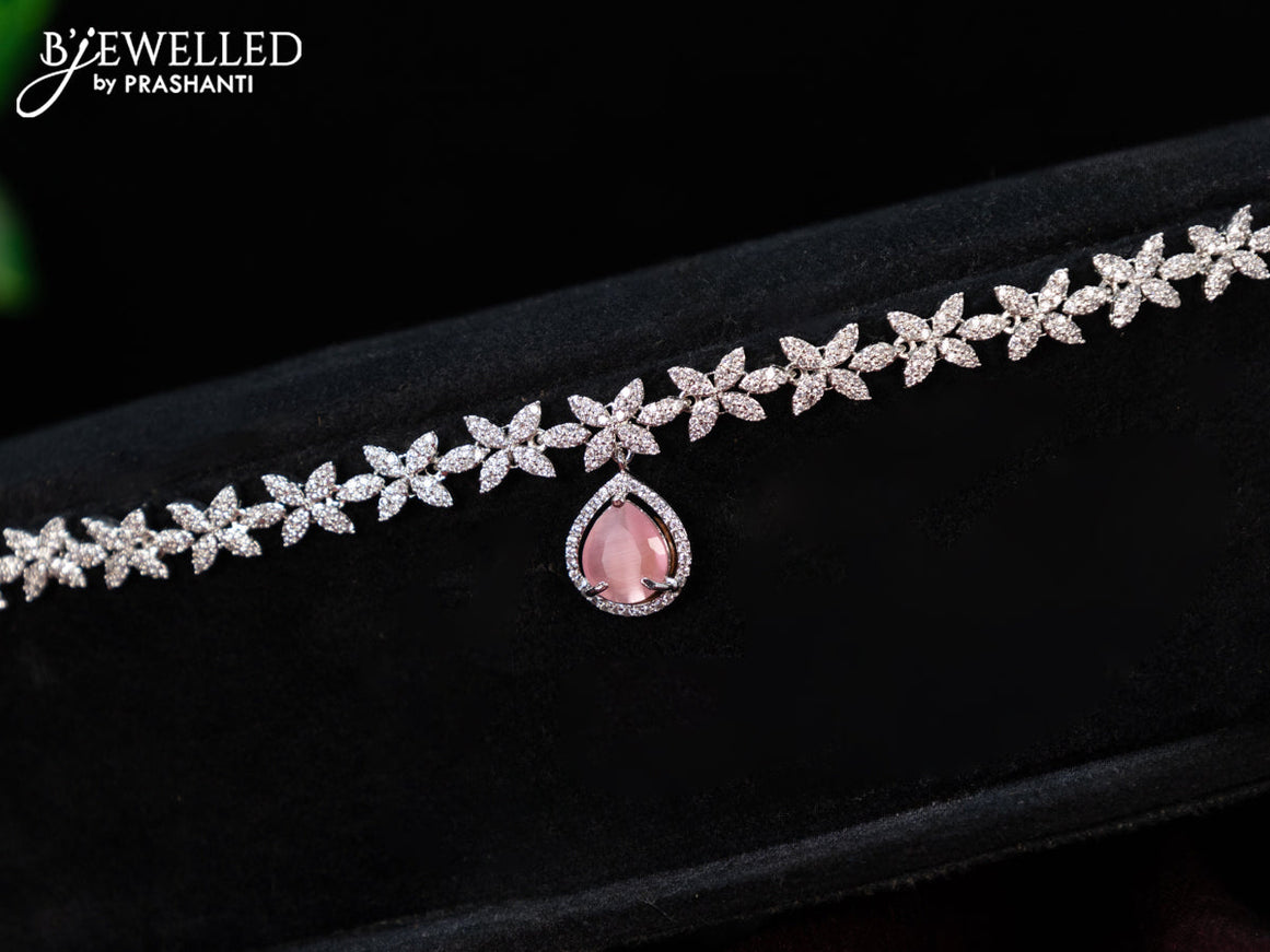 Zircon hip chain with baby pink and cz stones