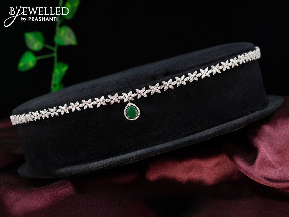 Zircon hip chain with emerald and cz stones