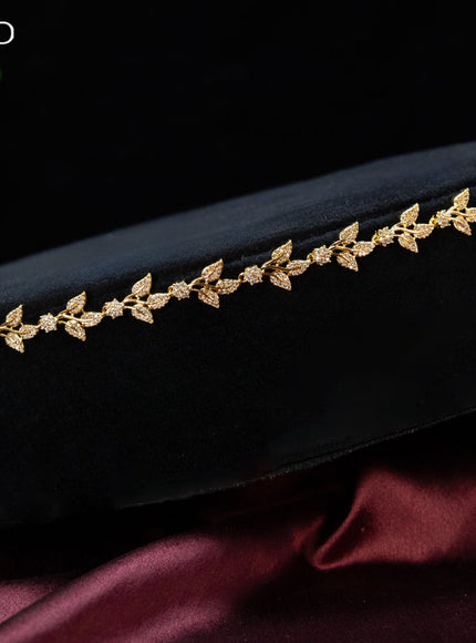 Zircon hip chain leaf design with cz stones in gold finish