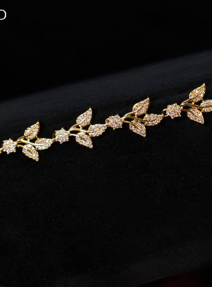 Zircon hip chain leaf design with cz stones in gold finish