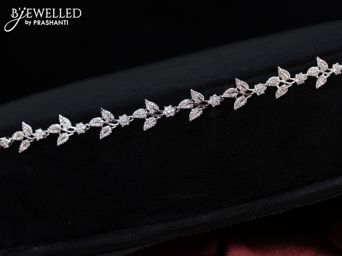 Zircon hip chain leaf design with cz stones