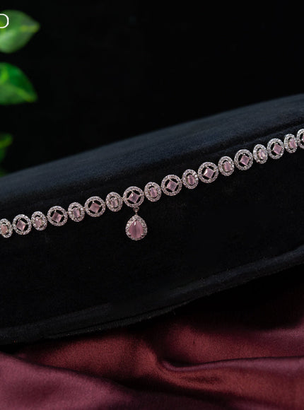 Zircon hip chain with baby pink & cz stones and hanging