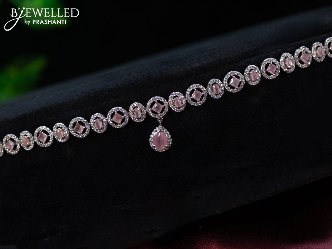 Zircon hip chain with baby pink & cz stones and hanging