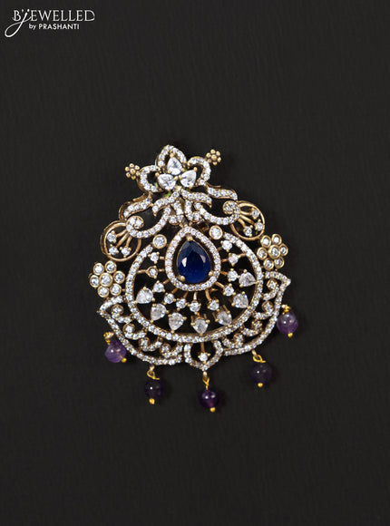 Victorian finish pendant set with sapphire & cz stones and beads hanging