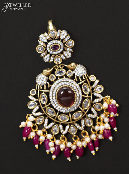 Victorian finish pendant set with ruby & cz stones and beads hanging