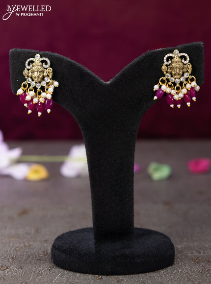 Victorian finish pendant set tirupati balaji design with cz stones and pink beads hanging