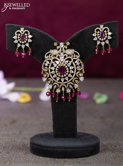 Victorian finish pendant set with ruby & cz stones and beads hanging