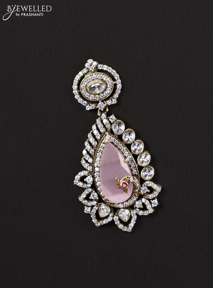 Victorian finish pendant set with baby pink and cz stones