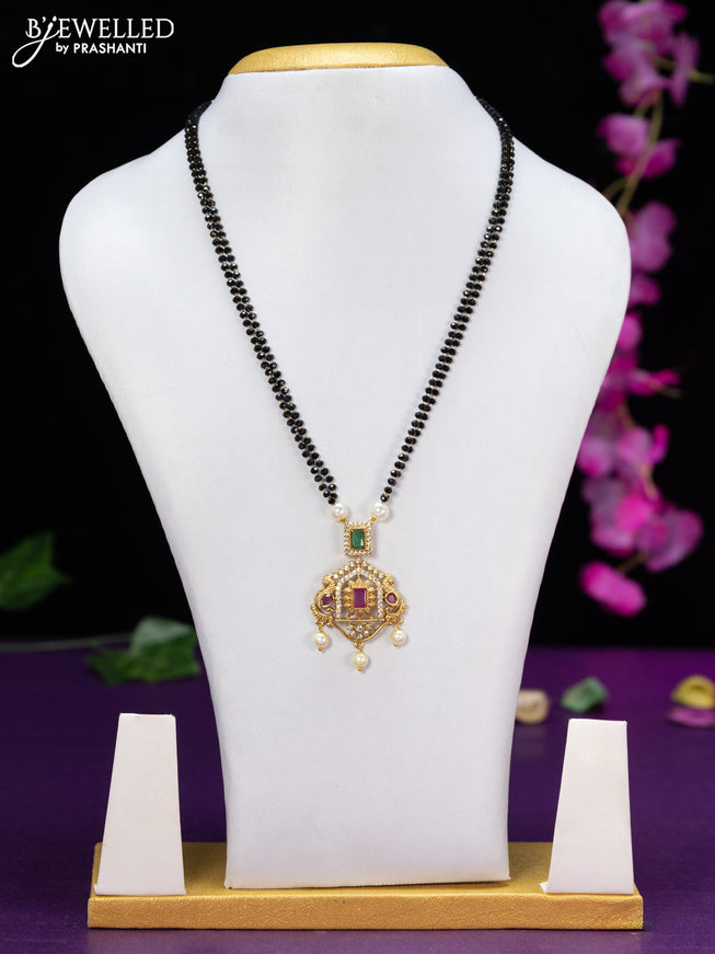 Mangalsutra double layer with kemp & cz stones and pearl hangings without earring