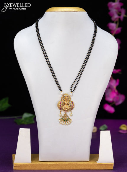 Mangalsutra double layer lakshmi design with kemp & cz stones and pearl hangings without earring