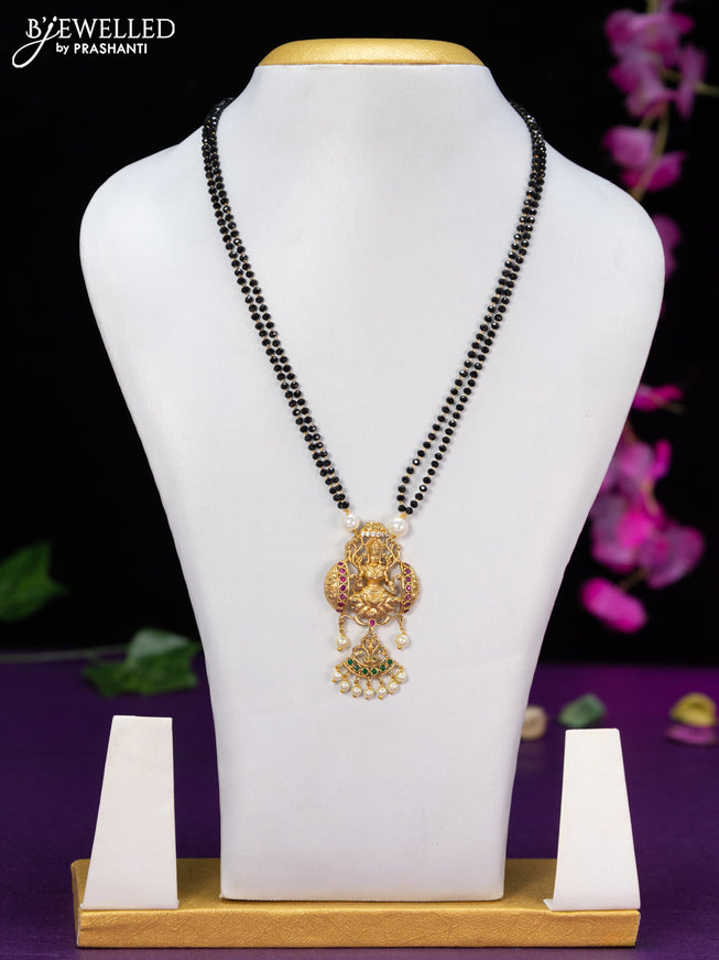 Mangalsutra double layer lakshmi design with kemp & cz stones and pearl hangings without earring