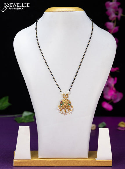 Mangalsutra lakshmi design with kemp & cz stones and pearl hangings without earring