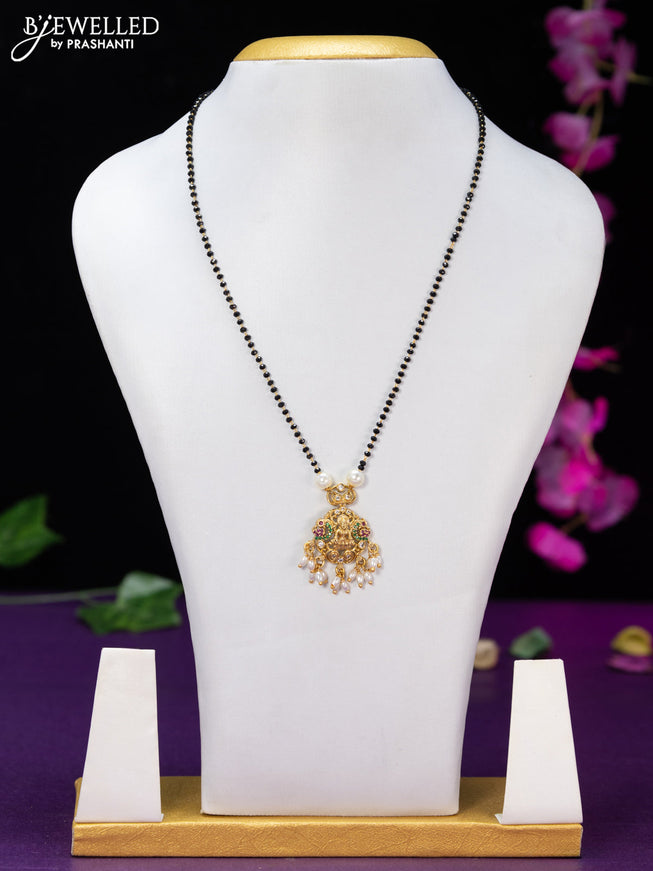 Mangalsutra lakshmi design with kemp & cz stones and pearl hangings without earring