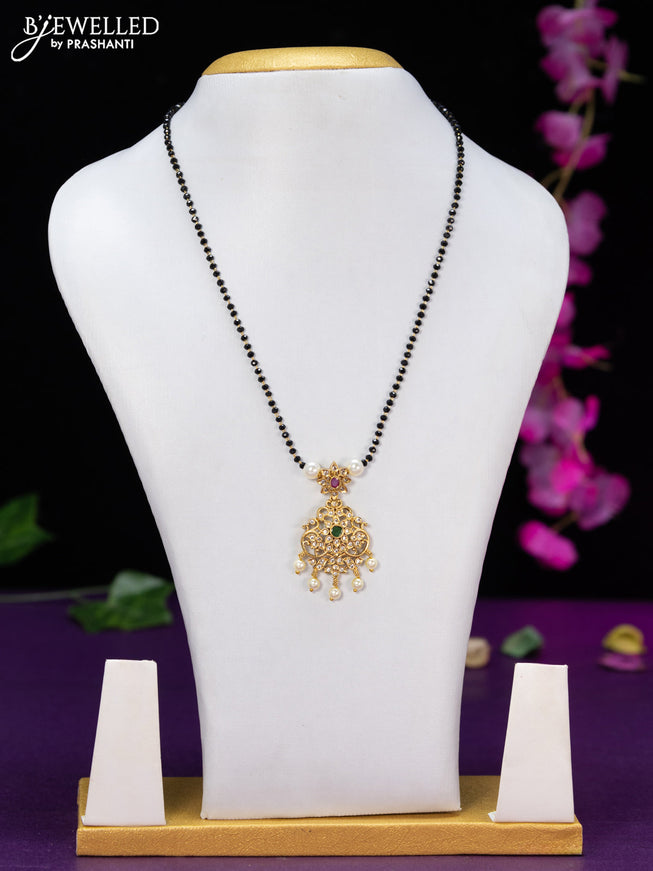 Mangalsutra with kemp & cz stones and pearl hangings without earring