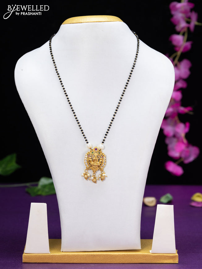 Mangalsutra lakshmi design with kemp & cz stones and golden beads hangings without earring