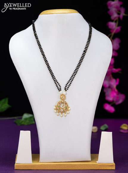 Mangalsutra double layer with kemp & cz stones and pearl hangings without earring