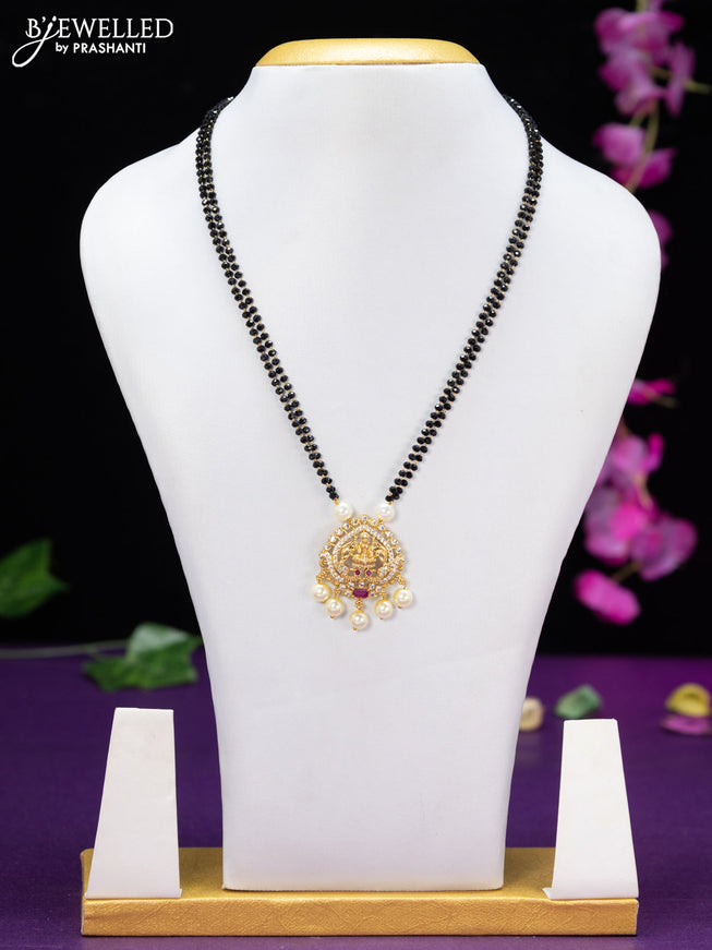 Mangalsutra double layer lakshmi design with ruby & cz stones and pearl hangings without earring