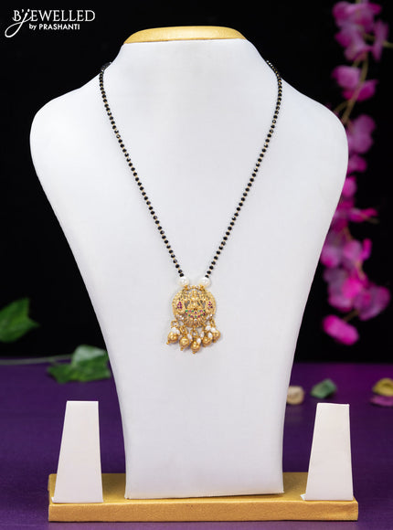 Mangalsutra lakshmi design with kemp & cz stones and golden beads hangings without earring