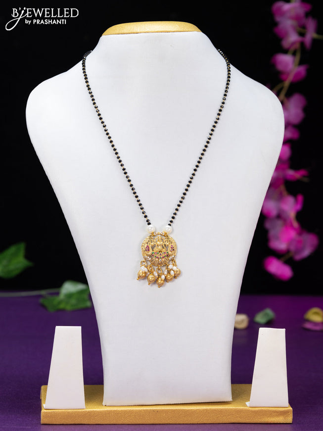 Mangalsutra lakshmi design with kemp & cz stones and golden beads hangings without earring