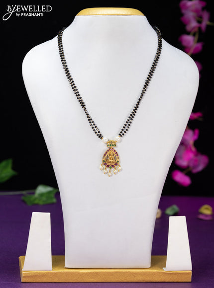 Mangalsutra double layer lakshmi design with kemp & cz stones and pearl hangings without earring