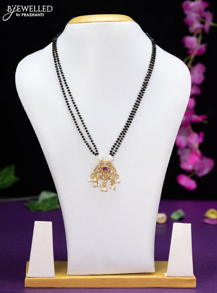 Mangalsutra double layer with ruby & cz stones and pearl hangings without earring