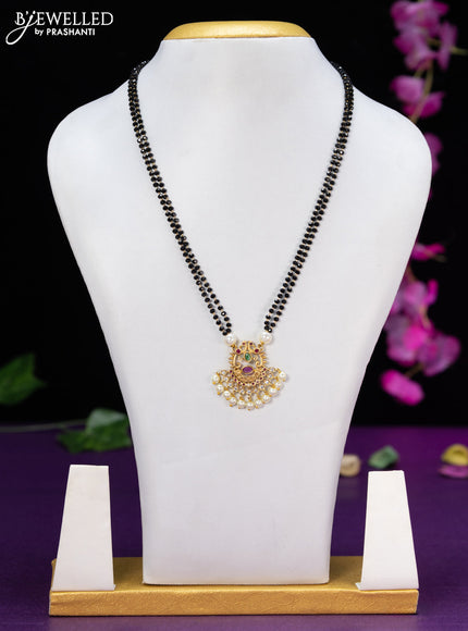 Mangalsutra double layer with kemp & cz stones and pearl hangings without earring