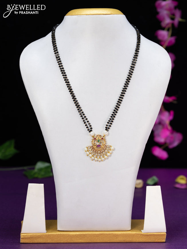 Mangalsutra double layer with kemp & cz stones and pearl hangings without earring