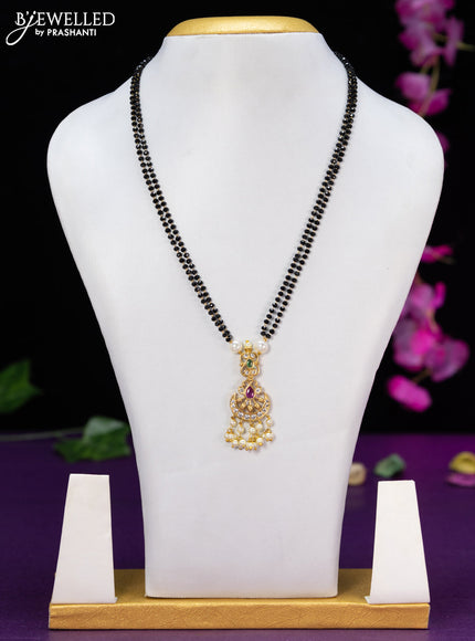 Mangalsutra double layer chandbali design with kemp & cz stones and pearl hangings without earring