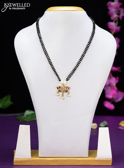 Mangalsutra double layer lotus design with kemp & cz stones and pearl hangings without earring