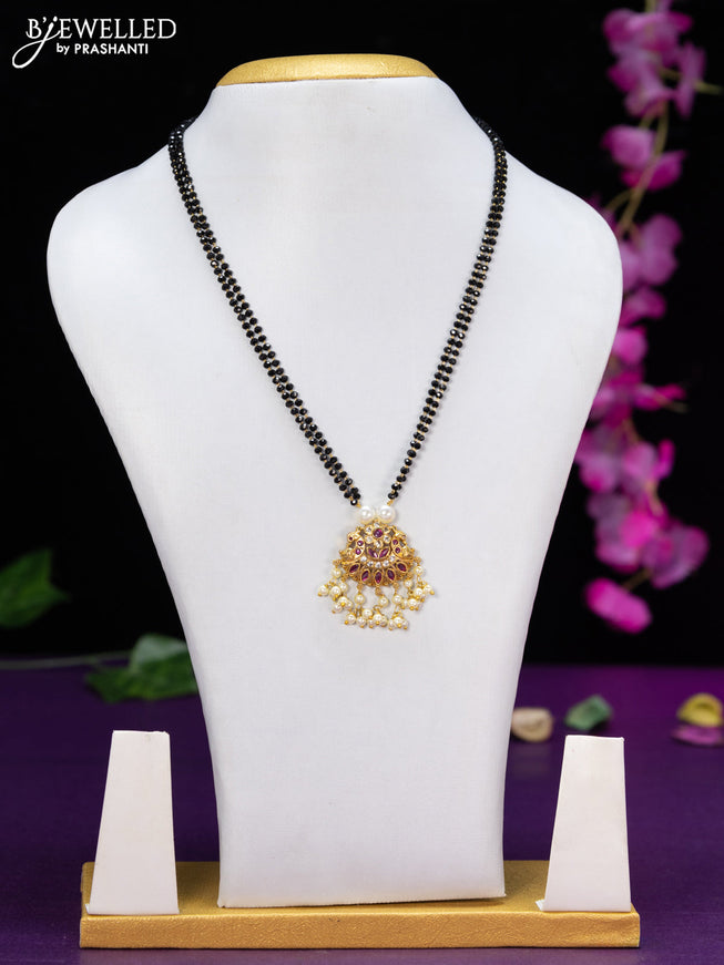 Mangalsutra double layer peacock design with ruby & cz stones and pearl hangings without earring