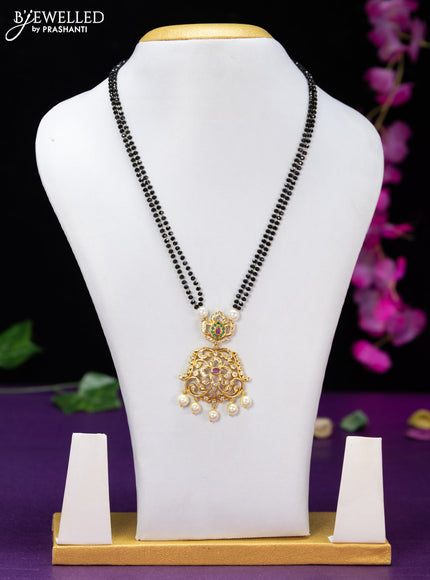 Mangalsutra double layer with kemp & cz stones and pearl hangings without earring