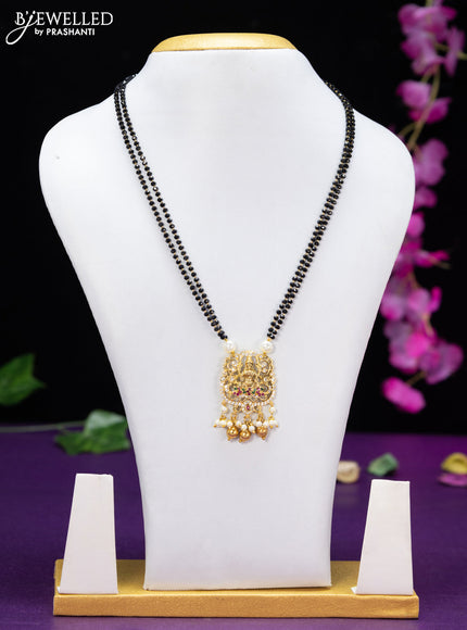 Mangalsutra double layer lakshmi design with kemp & cz stones and golden beads hangings without earring