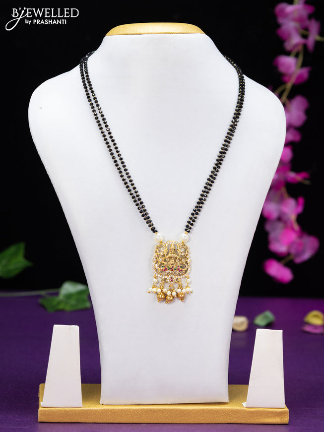 Mangalsutra double layer lakshmi design with kemp & cz stones and golden beads hangings without earring