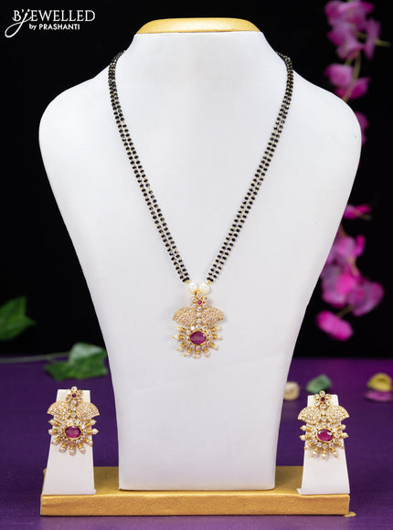 Mangalsutra double layer with ruby & cz stones and pearls