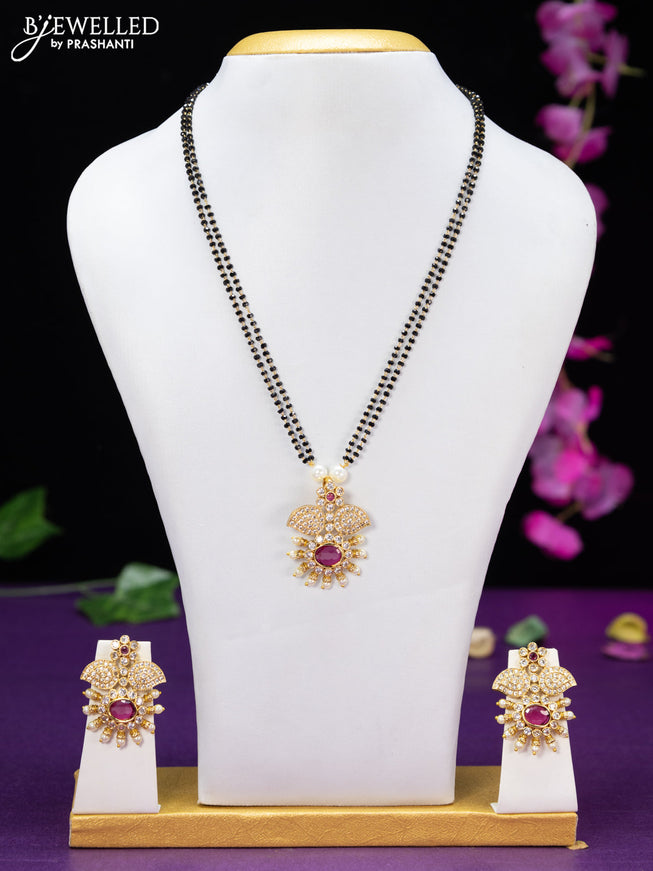 Mangalsutra double layer with ruby & cz stones and pearls