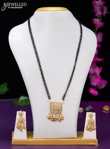 Mangalsutra double layer with cz stones and golden beads hangings