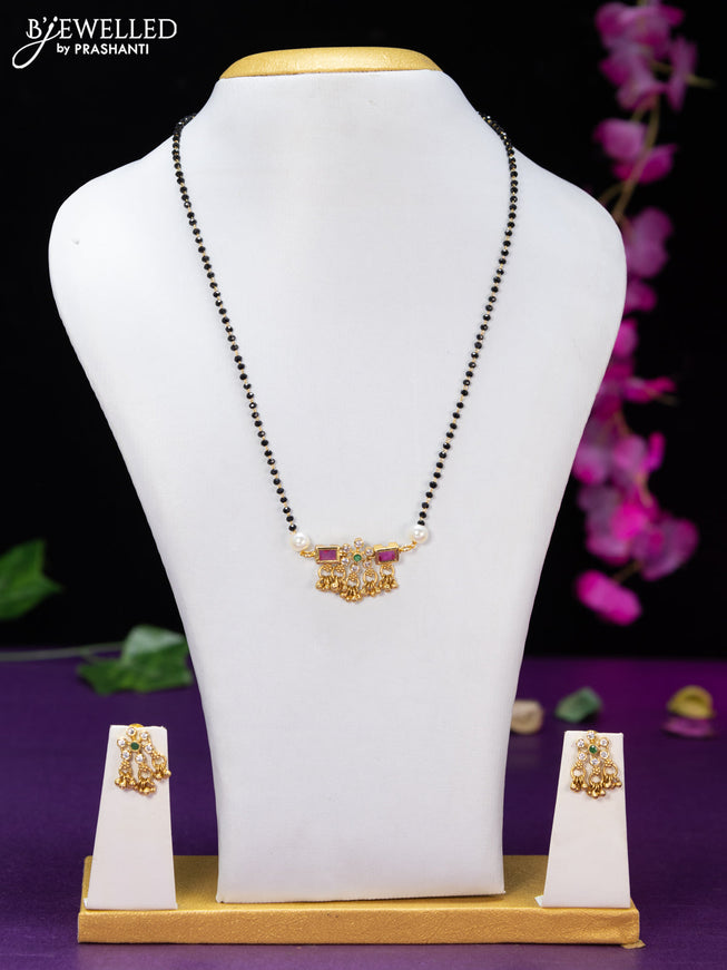 Mangalsutra with kemp & cz stones and golden beads hangings