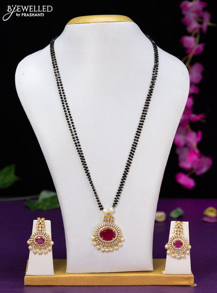 Mangalsutra double layer with ruby & cz stones and pearl hangings