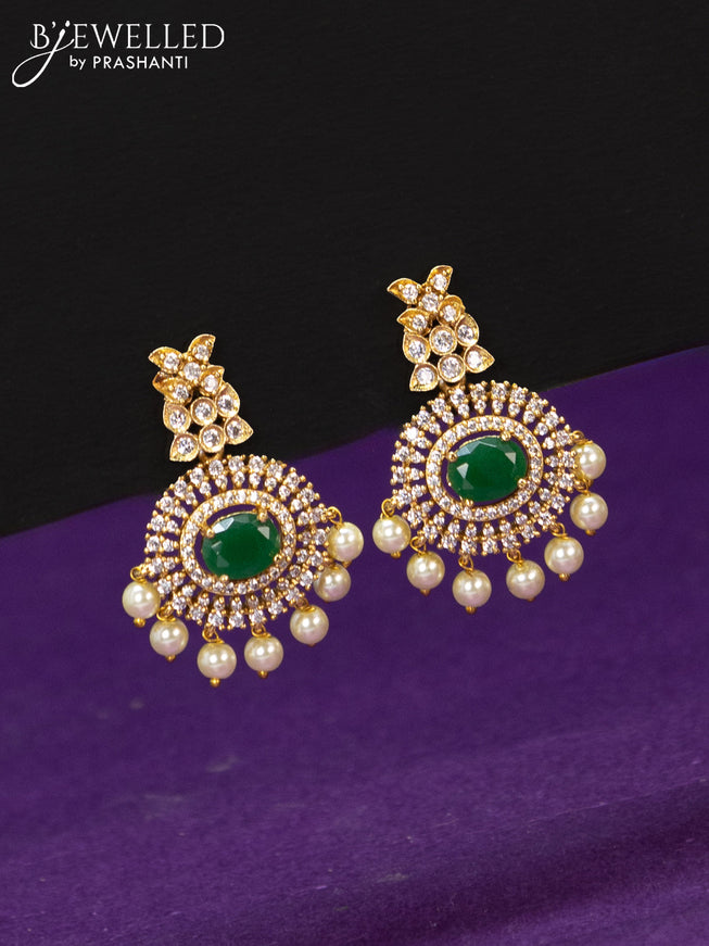 Mangalsutra double layer with emerald & cz stones and pearl hangings