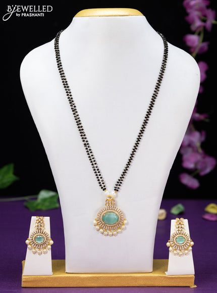 Mangalsutra double layer with mint green & cz stones and pearl hangings