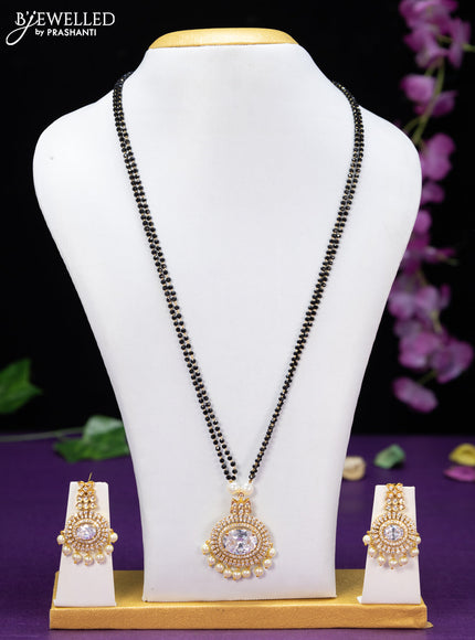 Mangalsutra double layer with cz stones and pearl hangings