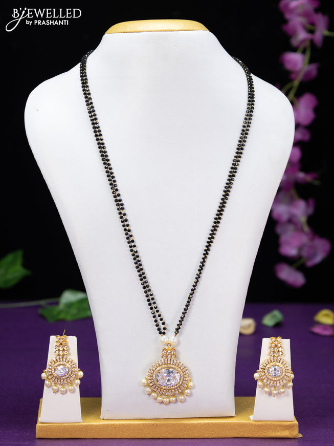 Mangalsutra double layer with cz stones and pearl hangings